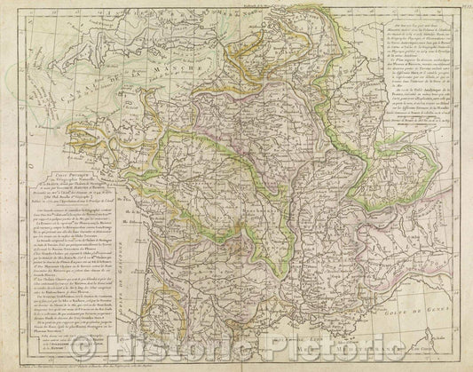 Historic Map : Carte Physique ou Geographie Naturelle de la France, dioisee par Chaines de Montagnes et aussi par Terreins de Fleuves et Rivieres., 1770 , Vintage Wall Art