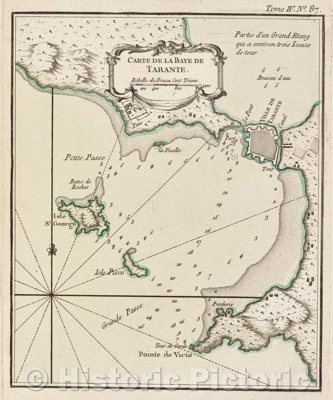 Historic Map : Carte de la Baye de Tarante., Tome IV. No. 87., 1764 , Vintage Wall Art
