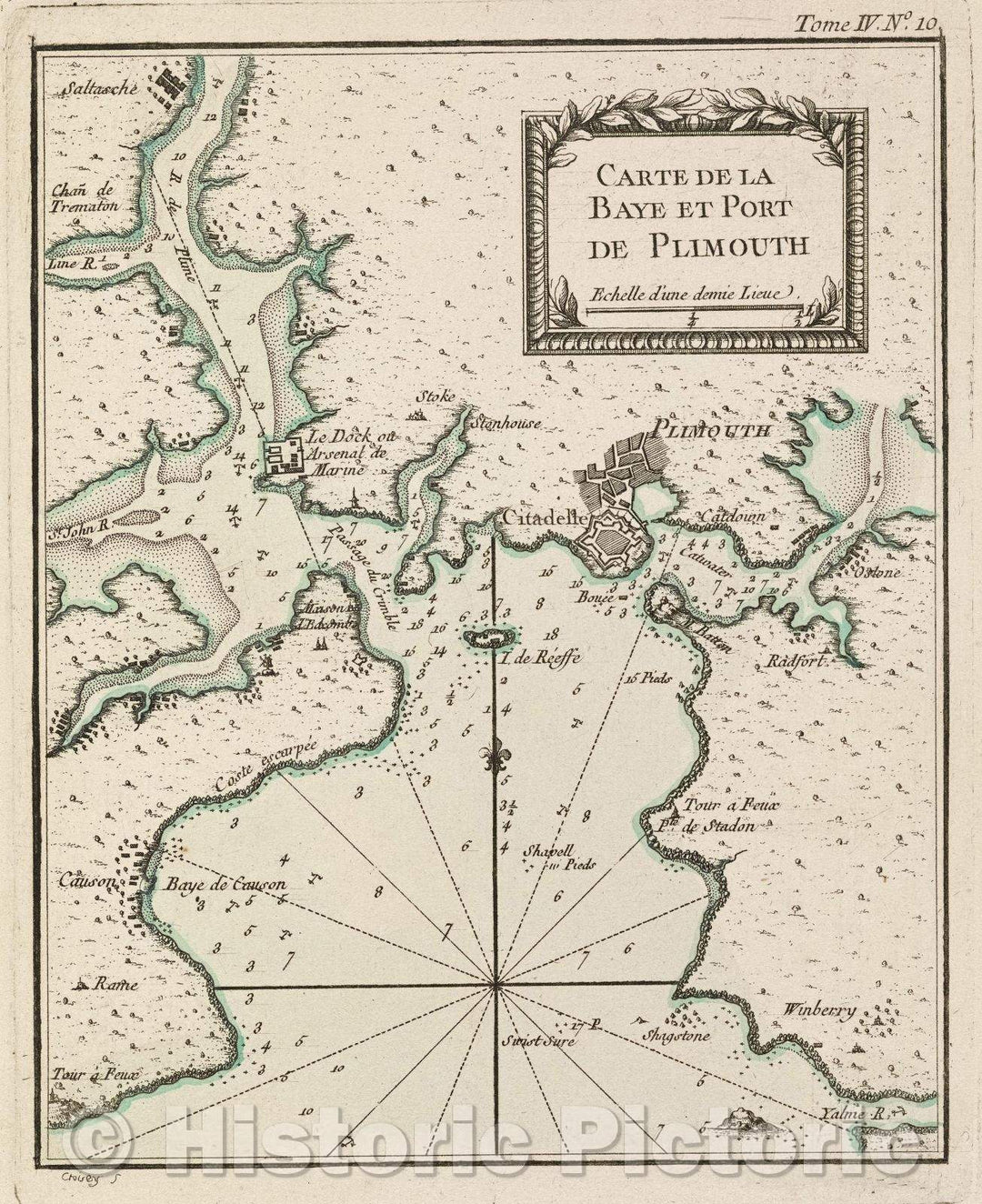 Historic Map : Carte de la baye et port de Plimouth, Tome IV. No. 10., 1764 , Vintage Wall Art