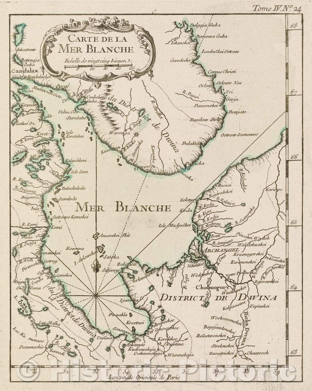 Historic Map : Carte de la Mer Blance, Tome IV. No. 24., 1764 , Vintage Wall Art