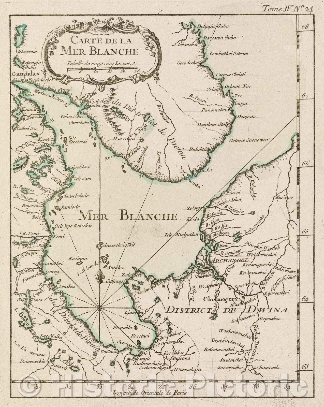 Historic Map : Carte de la Mer Blance, Tome IV. No. 24., 1764 , Vintage Wall Art