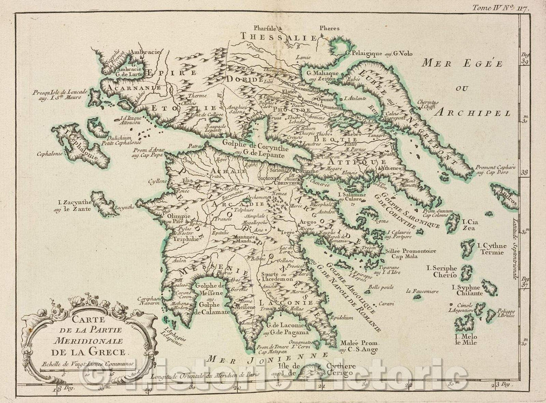 Historic Map : Carte de la Partie Meridionale de la Grece., Tome IV. No. 117., 1764 , Vintage Wall Art