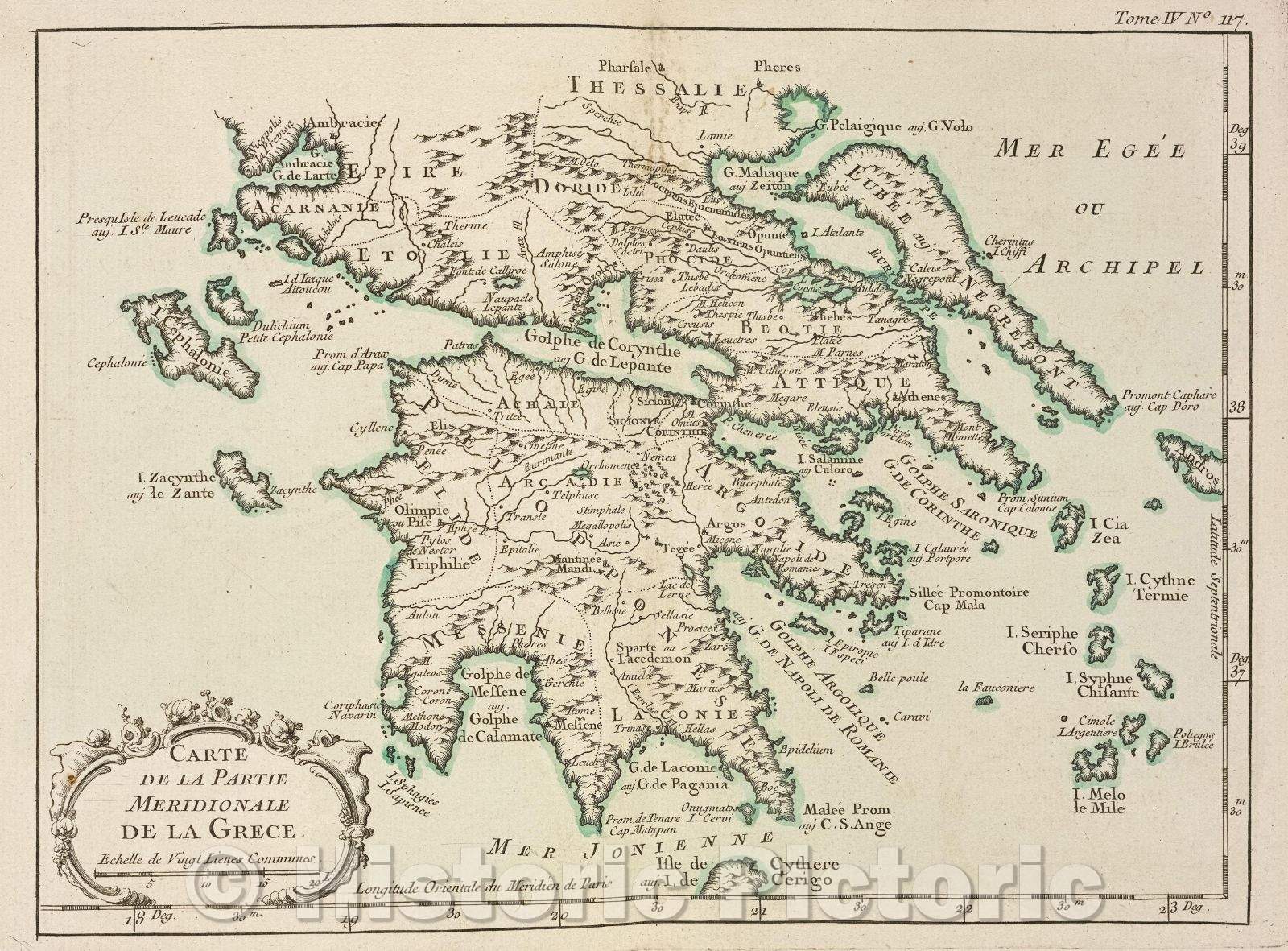 Historic Map : Carte de la Partie Meridionale de la Grece., Tome IV. No. 117., 1764 , Vintage Wall Art