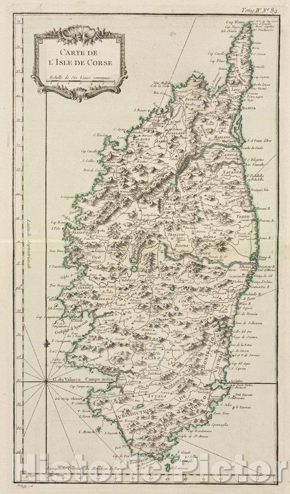 Historic Map : Carte de L'Isle de Corse, Tome IV. No. 89., 1764 , Vintage Wall Art