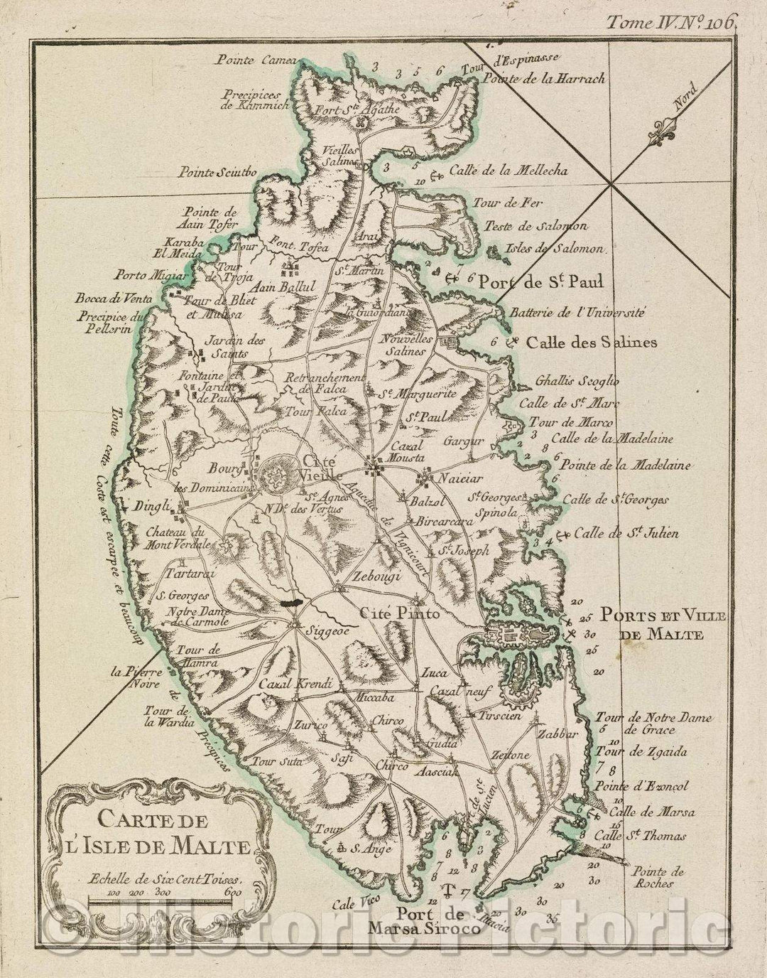 Historic Map : Carte de l'Isle de Malte, Tome IV. No. 106., 1764 , Vintage Wall Art