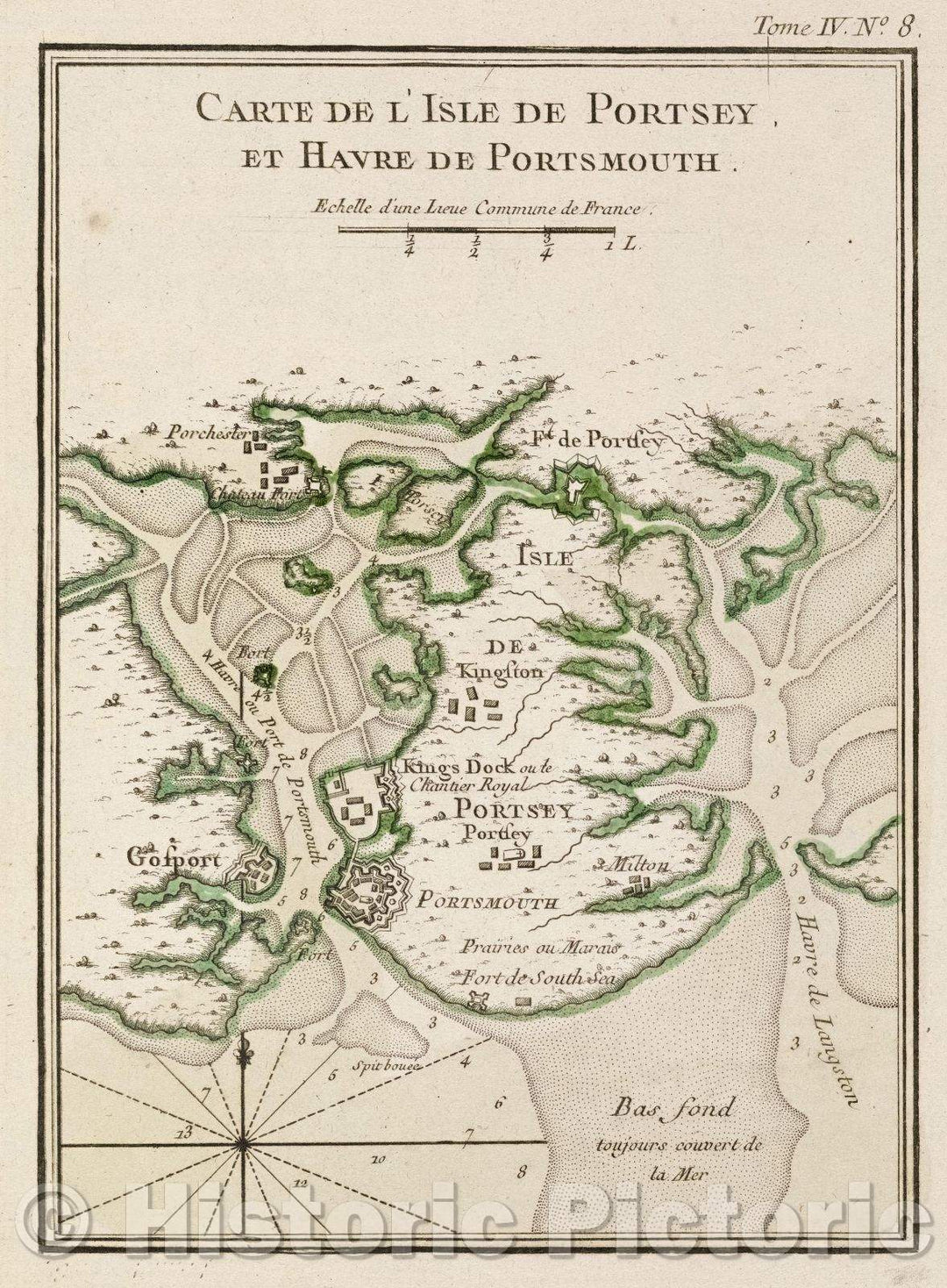 Historic Map : Carte de L'Isle de Portsey, et havre de Portsmouth., Tome IV.  No. 8., 1764 , Vintage Wall Art