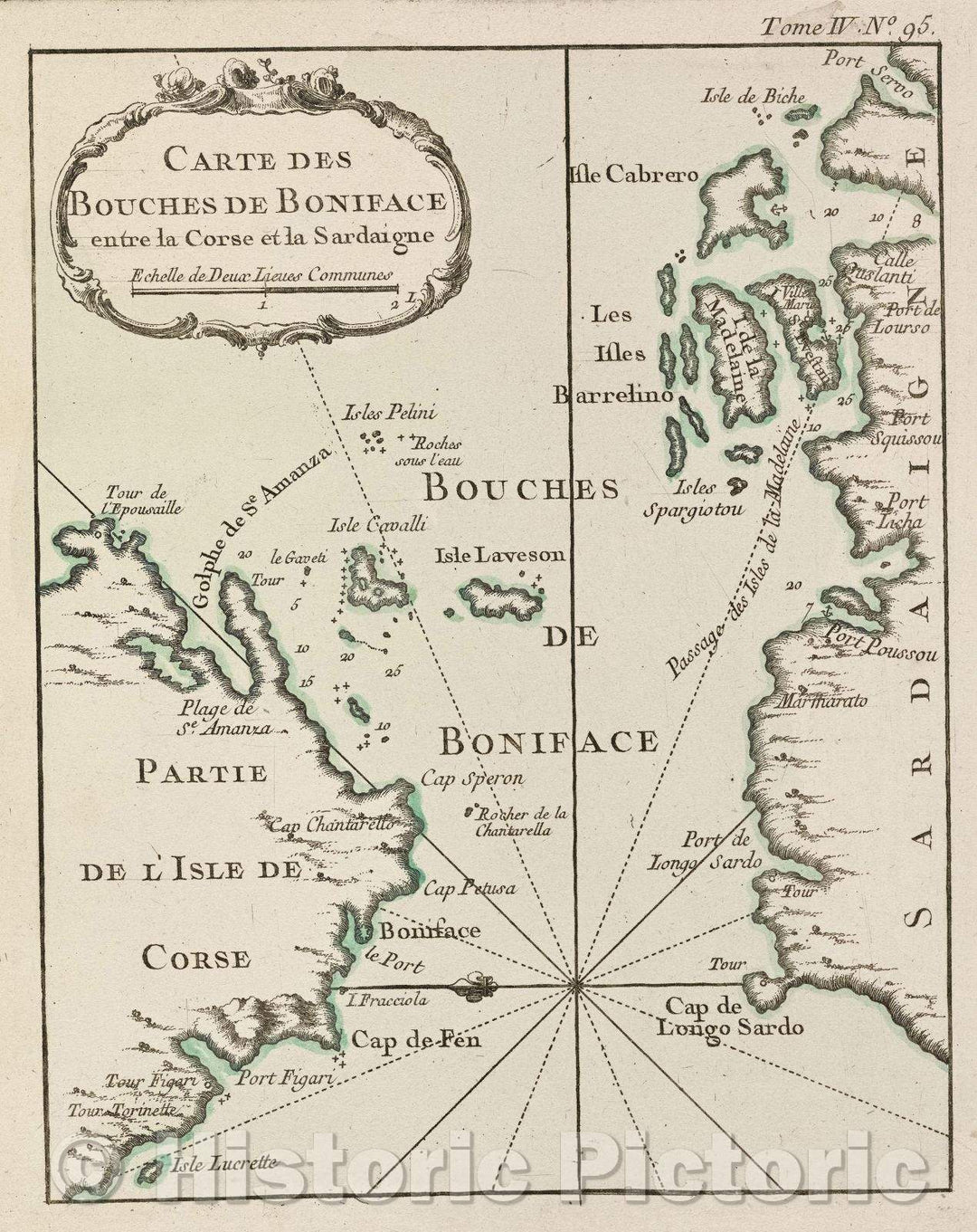 Historic Map : Carte des bouches de Boniface entre la Corse et la Sardaigne, Tome IV. No. 95., 1764 , Vintage Wall Art