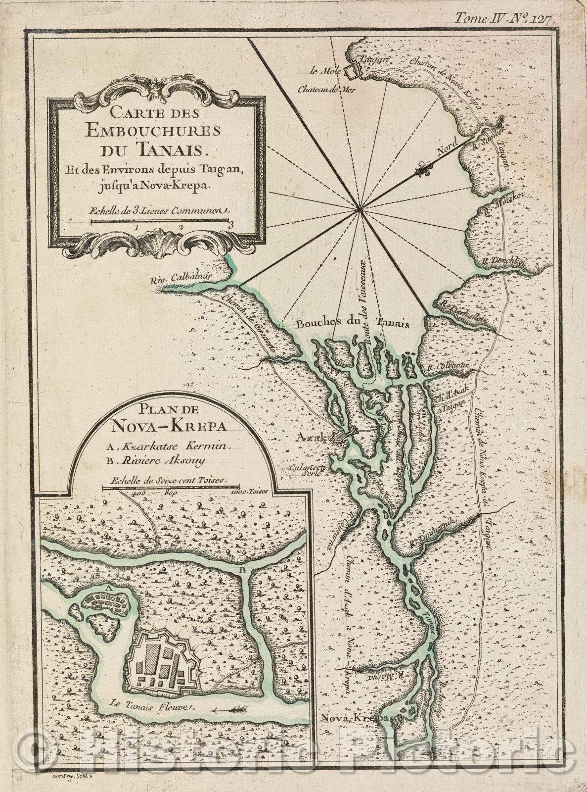 Historic Map : Carte des Embouchures du Tanais.  Et des Environs depuis Taigan, jusqu'a Nova-Krepa., 1764 , Vintage Wall Art