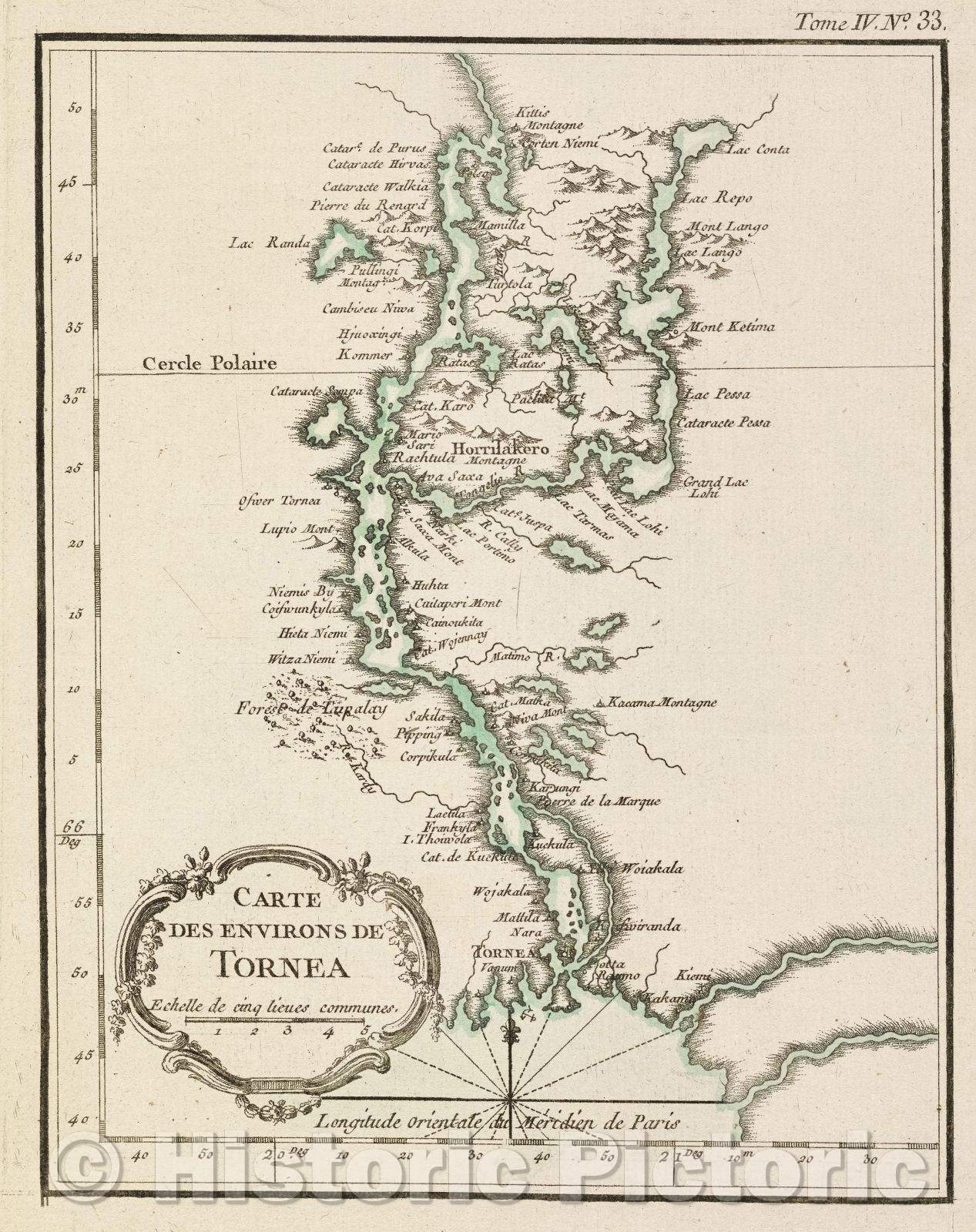 Historic Map : Carte des environs de Tornea, Tome IV. No. 33., 1764 , Vintage Wall Art