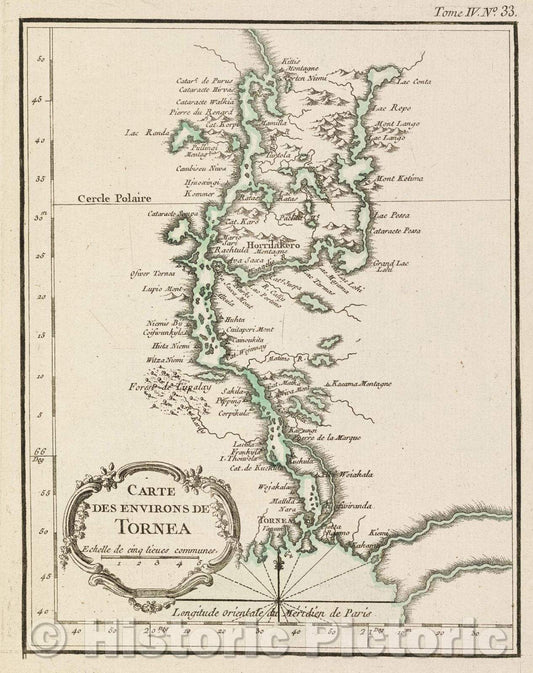 Historic Map : Carte des environs de Tornea, Tome IV. No. 33., 1764 , Vintage Wall Art