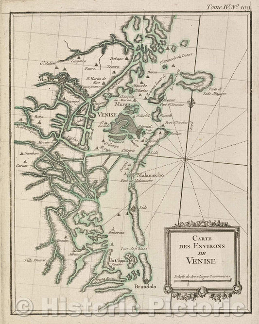 Historic Map : Carte des Environs de Venise, Tome IV. No. 109., 1764 , Vintage Wall Art