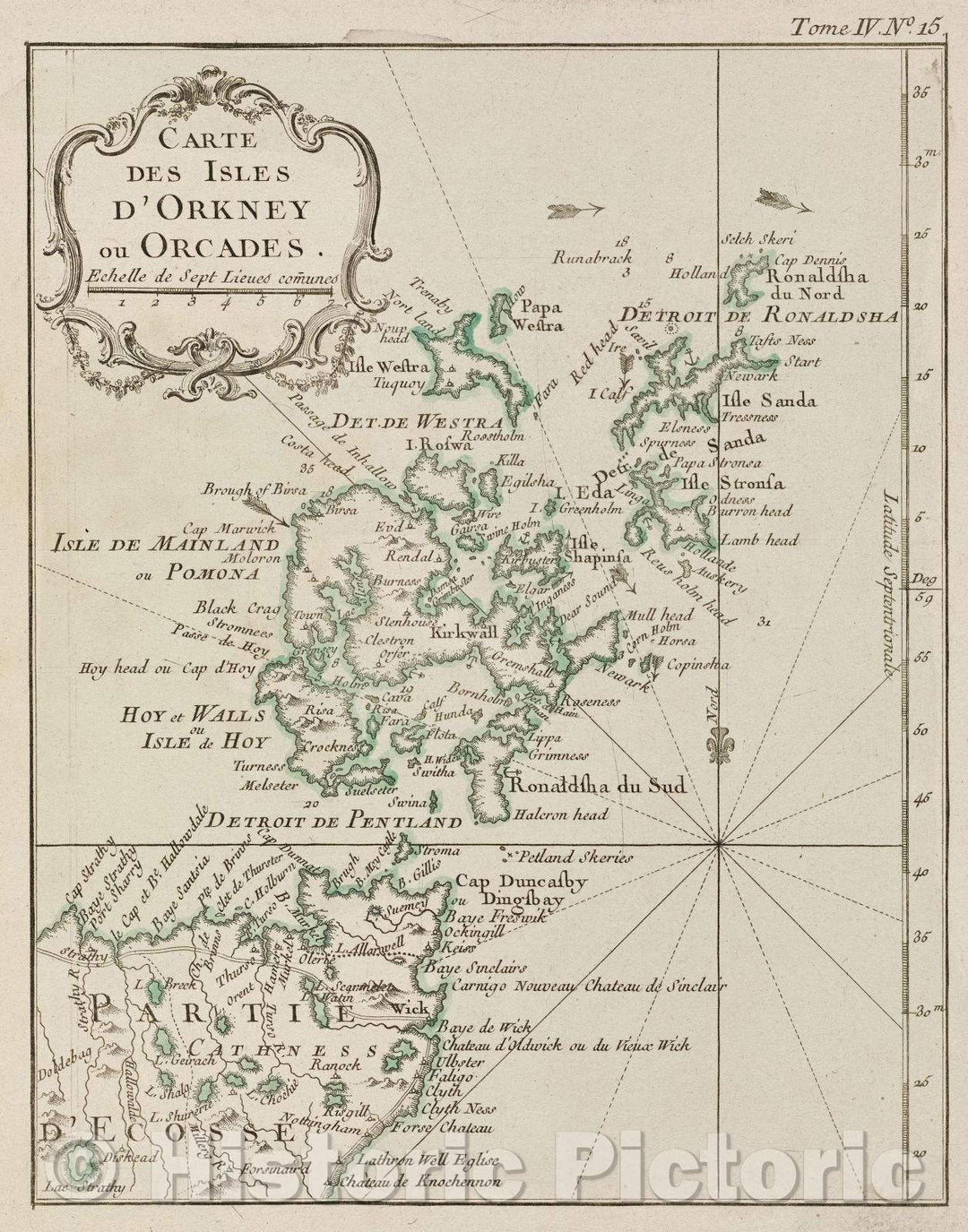 Historic Map : Carte des isles D'Orkney ou Orcades., Tome IV. No. 15., 1764 , Vintage Wall Art