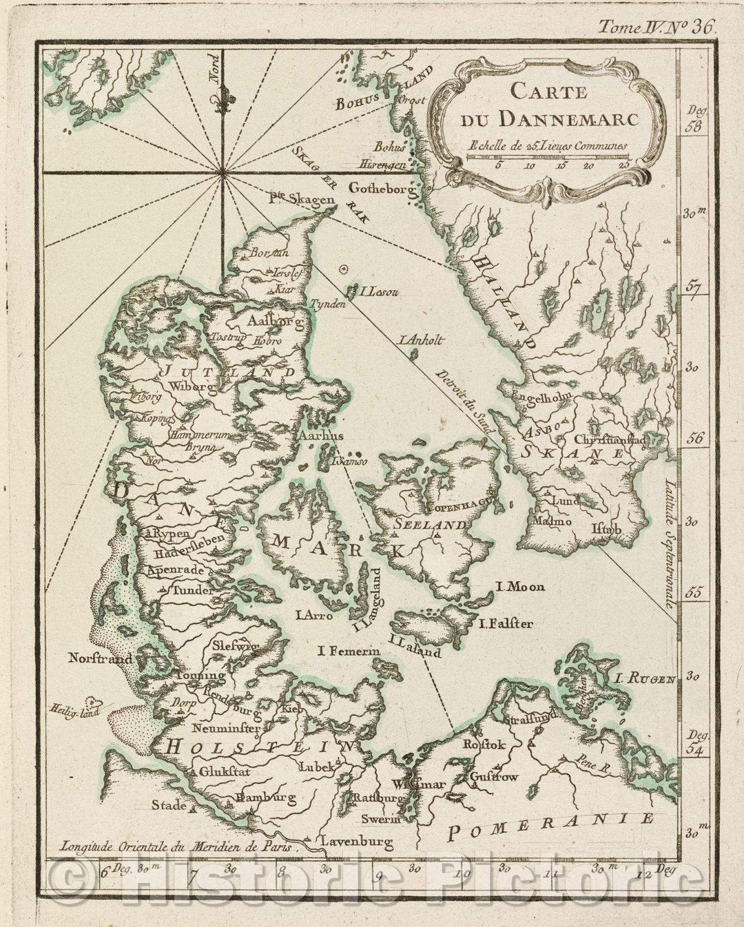 Historic Map : Carte du Dannemarc, Tome IV. No 36., 1764 , Vintage Wall Art