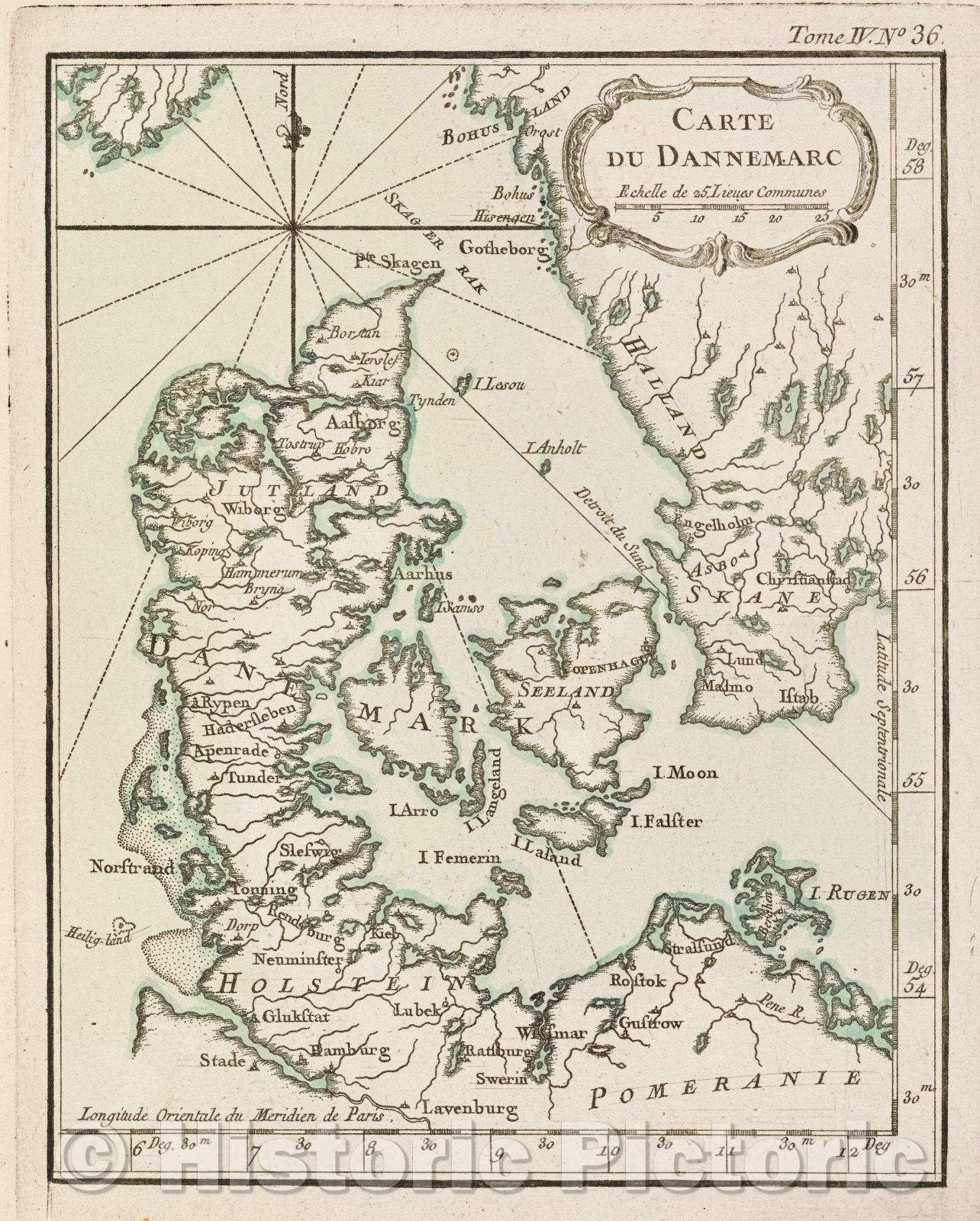 Historic Map : Carte du Dannemarc, Tome IV. No 36., 1764 , Vintage Wall Art