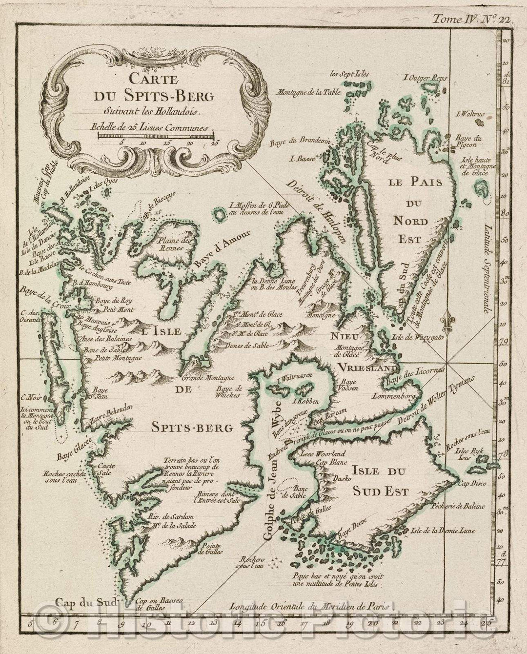 Historic Map : Carte du Spits-Berg suivant les Hollandois., Tome IV. No. 22., 1764 , Vintage Wall Art