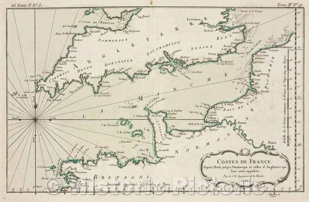 Historic Map : Et Tome V. No 3.; Tome W No. 47., 1761 , Vintage Wall Art