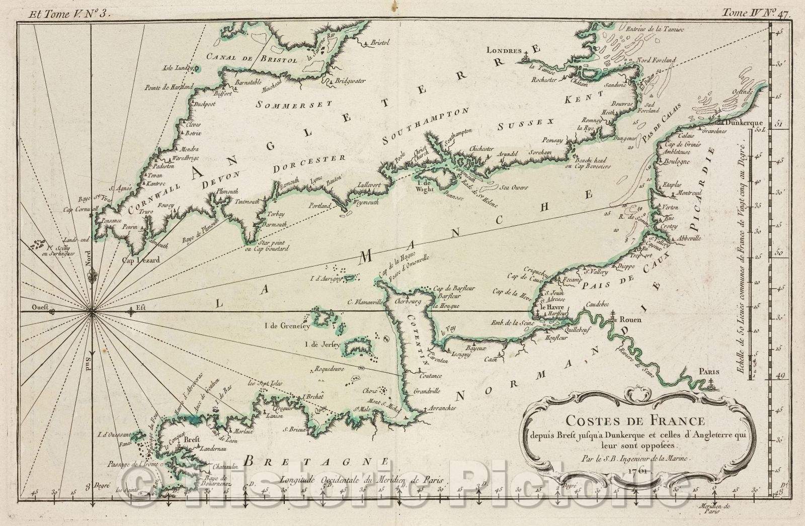 Historic Map : Et Tome V. No 3.; Tome W No. 47., 1761 , Vintage Wall Art