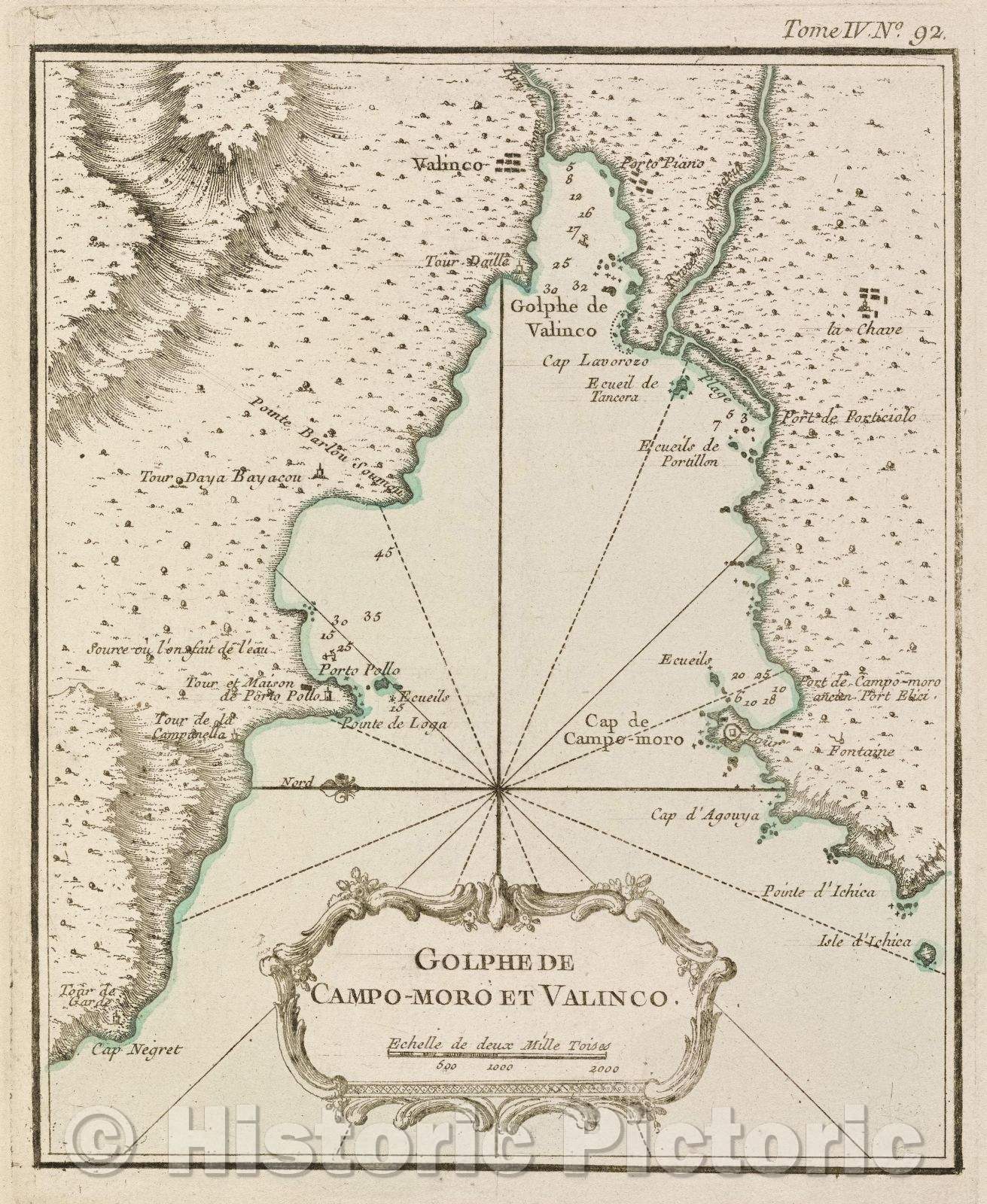 Historic Map : Golphe de Campo-moro et Valinco., Tome IV. No. 92., 1764 , Vintage Wall Art