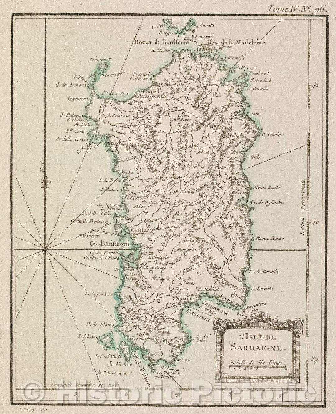 Historic Map : L'Isle de Sardaigne., Tome IV. No. 96., 1764 , Vintage Wall Art
