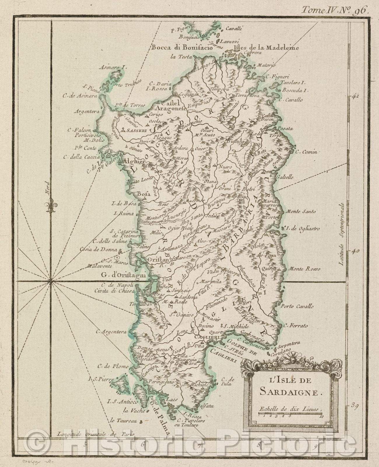 Historic Map : L'Isle de Sardaigne., Tome IV. No. 96., 1764 , Vintage Wall Art