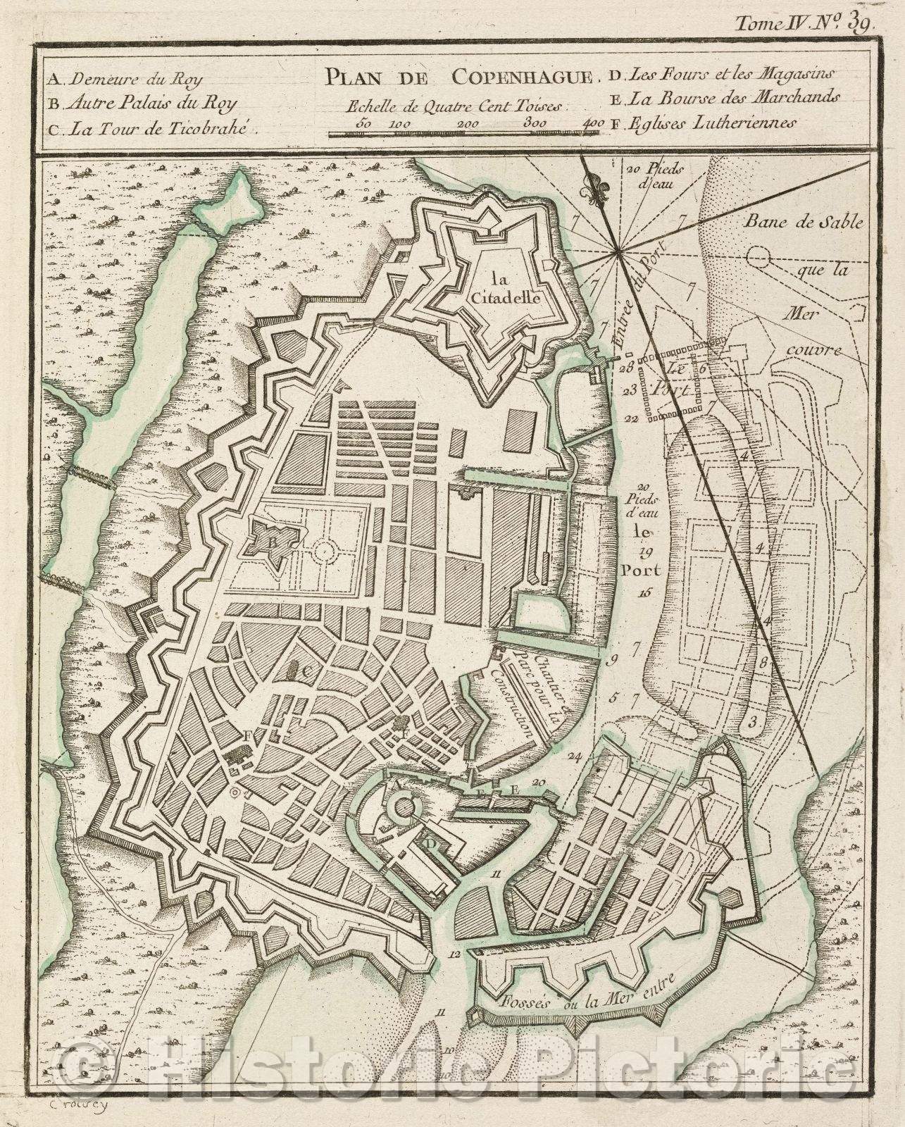 Historic Map : Plan de Copenhague., Tome IV. No. 39., 1764 , Vintage Wall Art