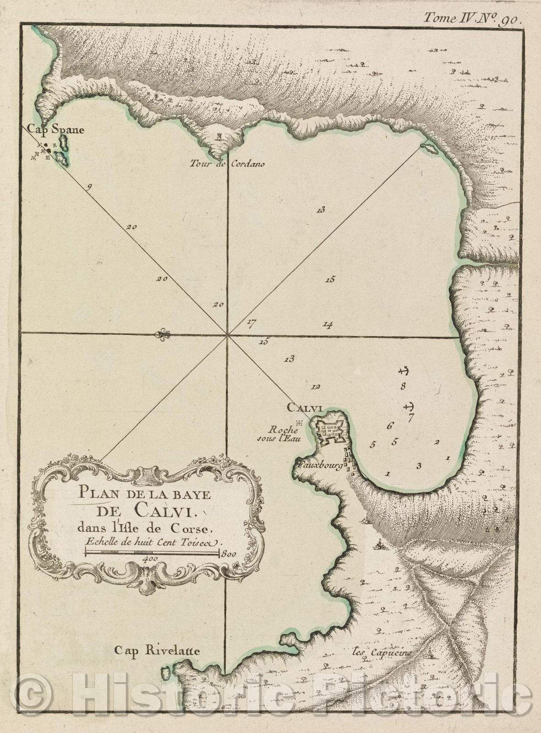 Historic Map : Plan de la Baye de Calvi. dans l'Isle de Corse., Tome IV. No. 90., 1764 , Vintage Wall Art