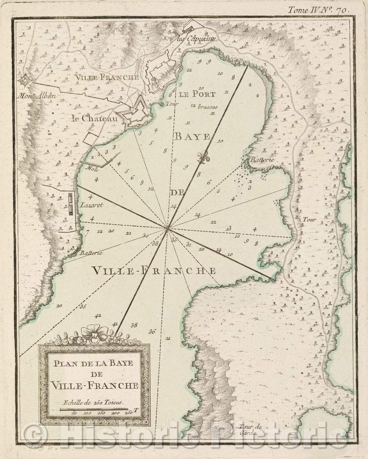 Historic Map : Plan de la Baye de Ville-Franche, Tome IV. No. 70., 1764 , Vintage Wall Art