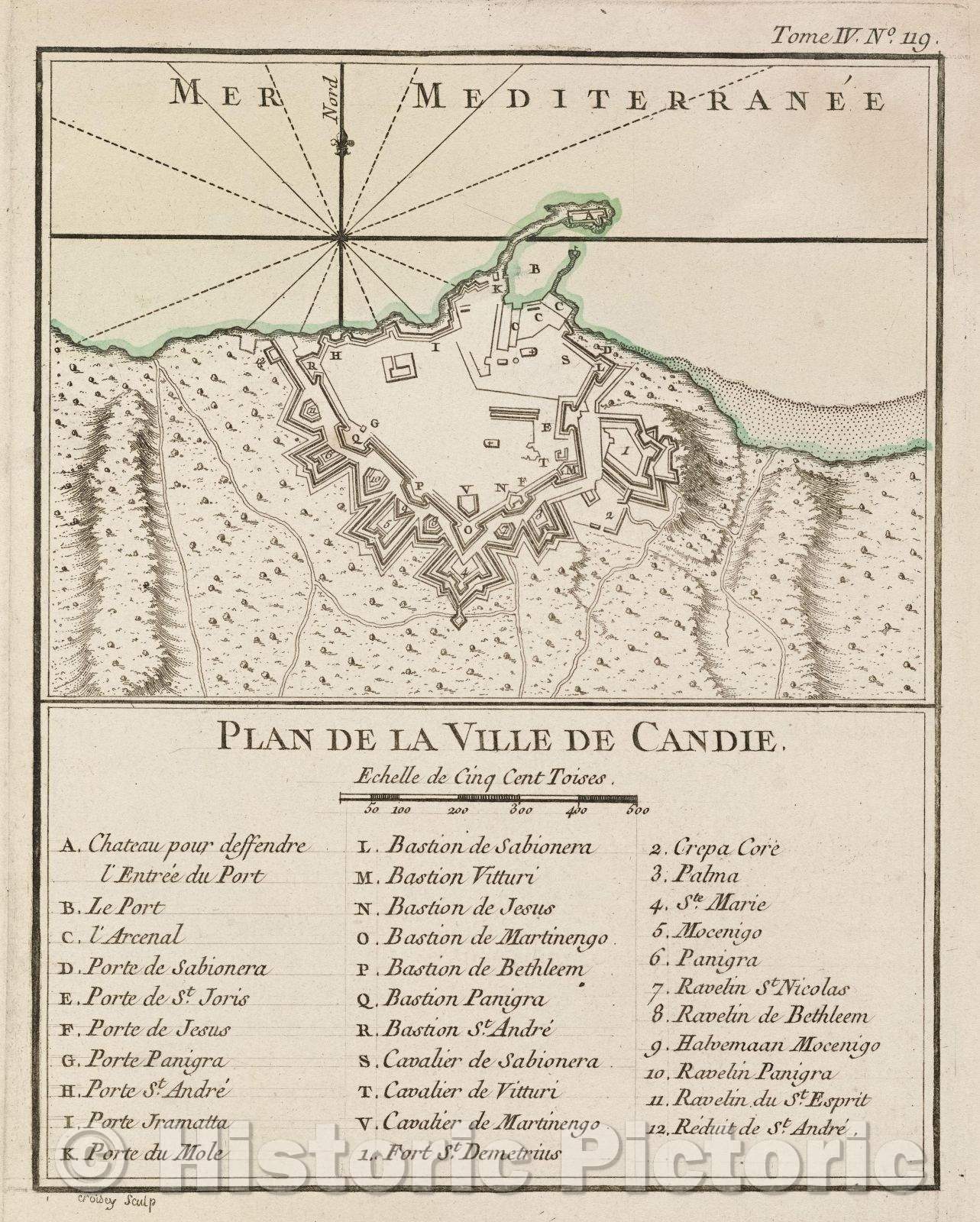 Historic Map : Plan de la Ville de Candie., Tome IV. No. 119., 1764 , Vintage Wall Art