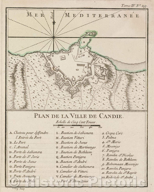 Historic Map : Plan de la Ville de Candie., Tome IV. No. 119., 1764 , Vintage Wall Art