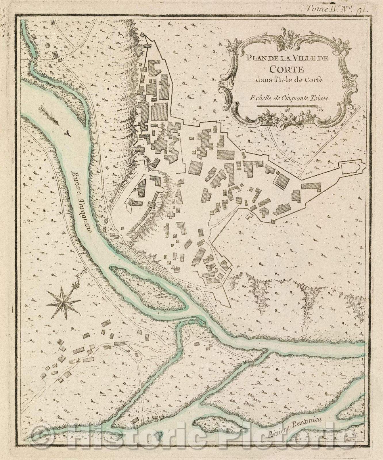 Historic Map : Plan de la ville de Corte dans l'Isle de Corse, Tome IV. No. 91., 1764 , Vintage Wall Art