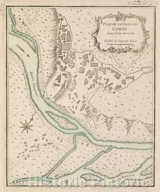 Historic Map : Plan de la ville de Corte dans l'Isle de Corse, Tome IV. No. 91., 1764 , Vintage Wall Art