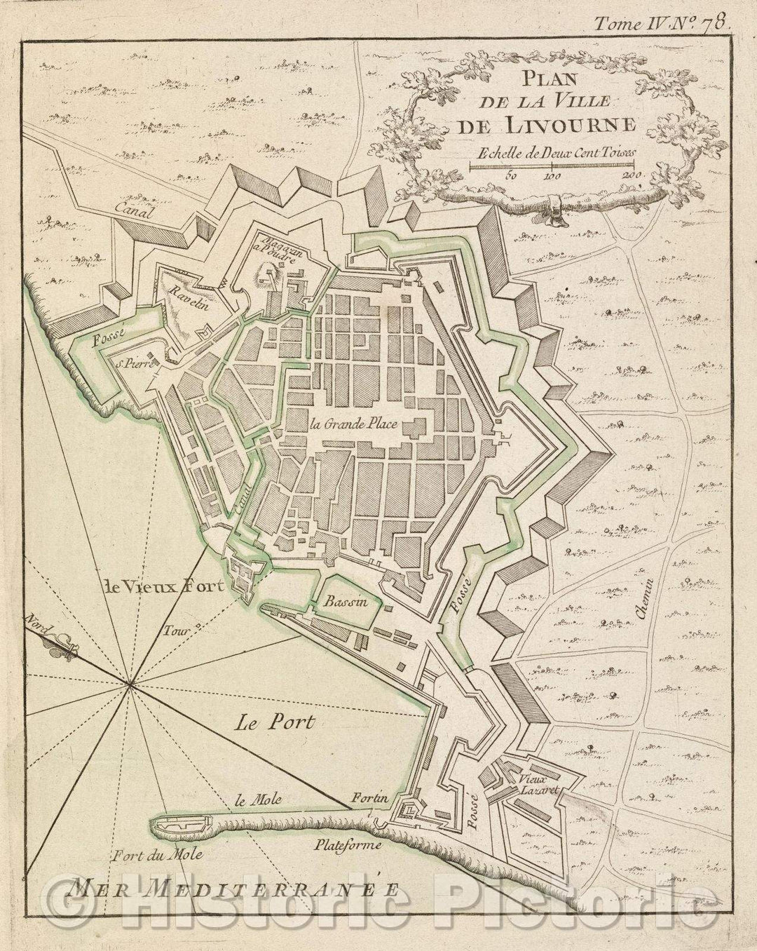 Historic Map : Plan de la Ville de Livourne, Tome IV. No. 78., 1764 , Vintage Wall Art