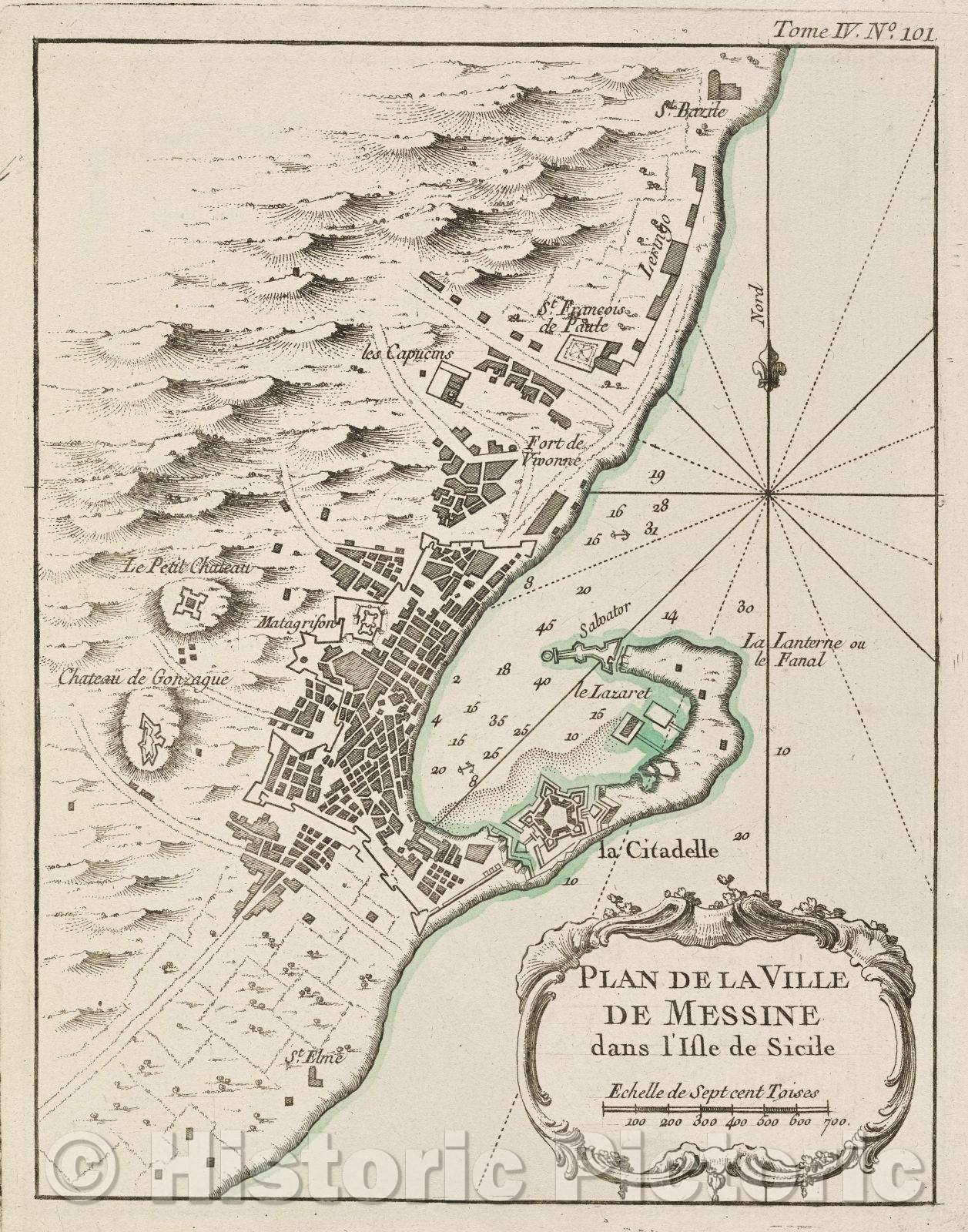 Historic Map : Plan de la Ville de Messine dans l'Isle de Sicile, Tome IV. No. 101., 1764 , Vintage Wall Art