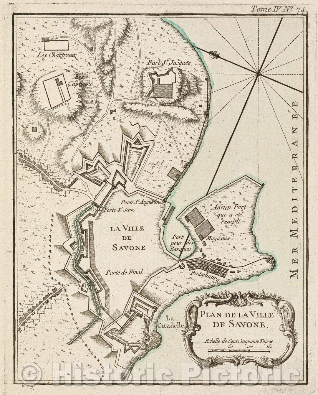 Historic Map : Plan de la Ville de Savone., Tome IV. No. 74., 1764 , Vintage Wall Art
