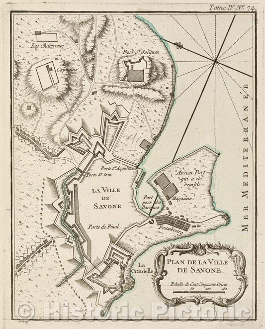 Historic Map : Plan de la Ville de Savone., Tome IV. No. 74., 1764 , Vintage Wall Art
