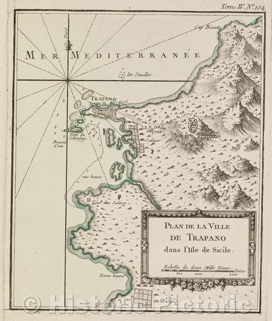 Historic Map : Plan de la Ville de Trapano dans l'Isle de Sicile., Tome IV. No. 104., 1764 , Vintage Wall Art