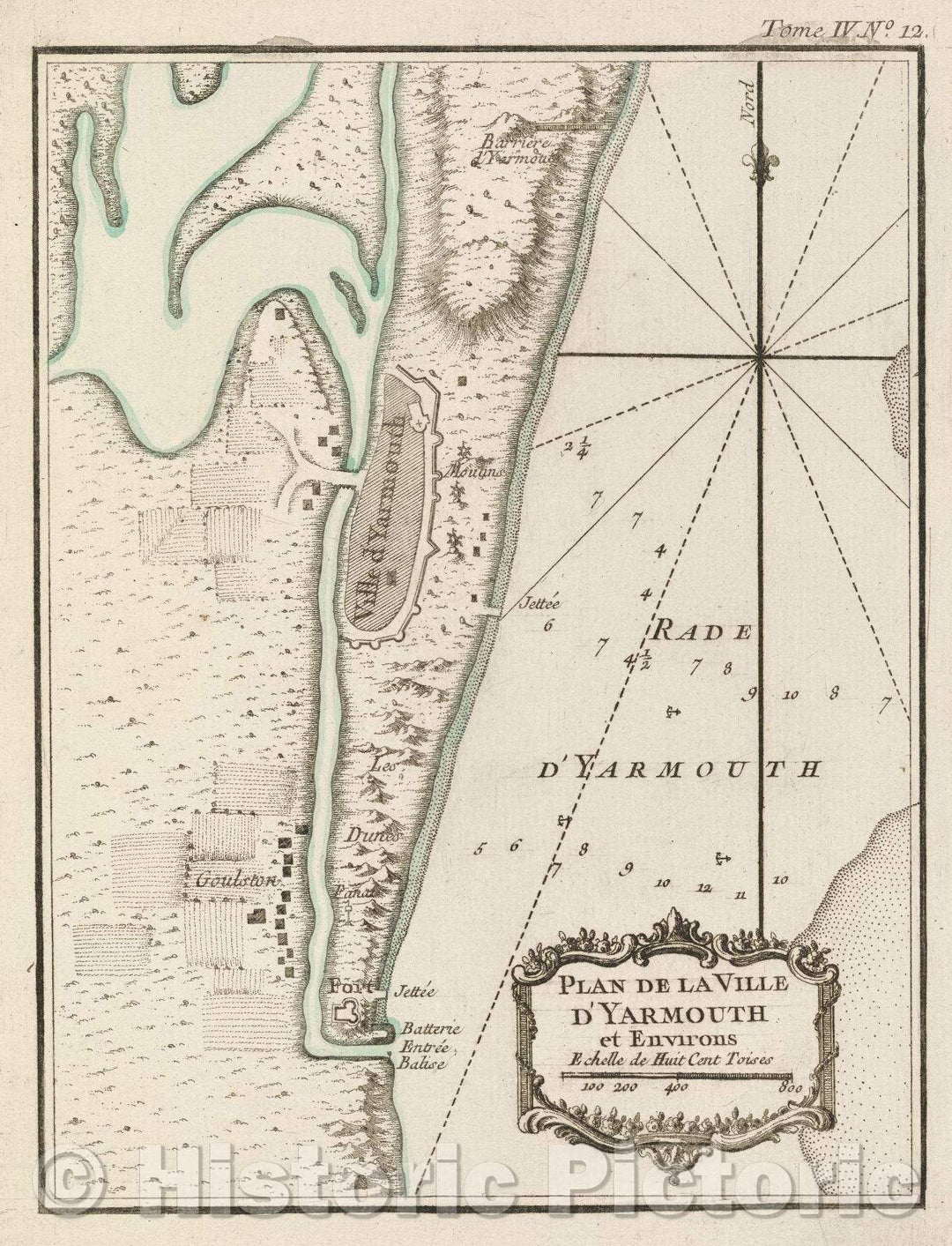 Historic Map : Plan de la Ville d'Yarmouth et environs, Tome IV. No. 12., 1764 , Vintage Wall Art