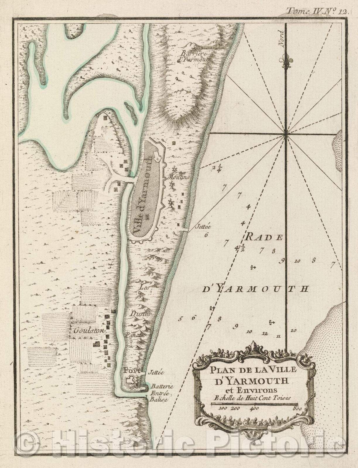 Historic Map : Plan de la Ville d'Yarmouth et environs, Tome IV. No. 12., 1764 , Vintage Wall Art