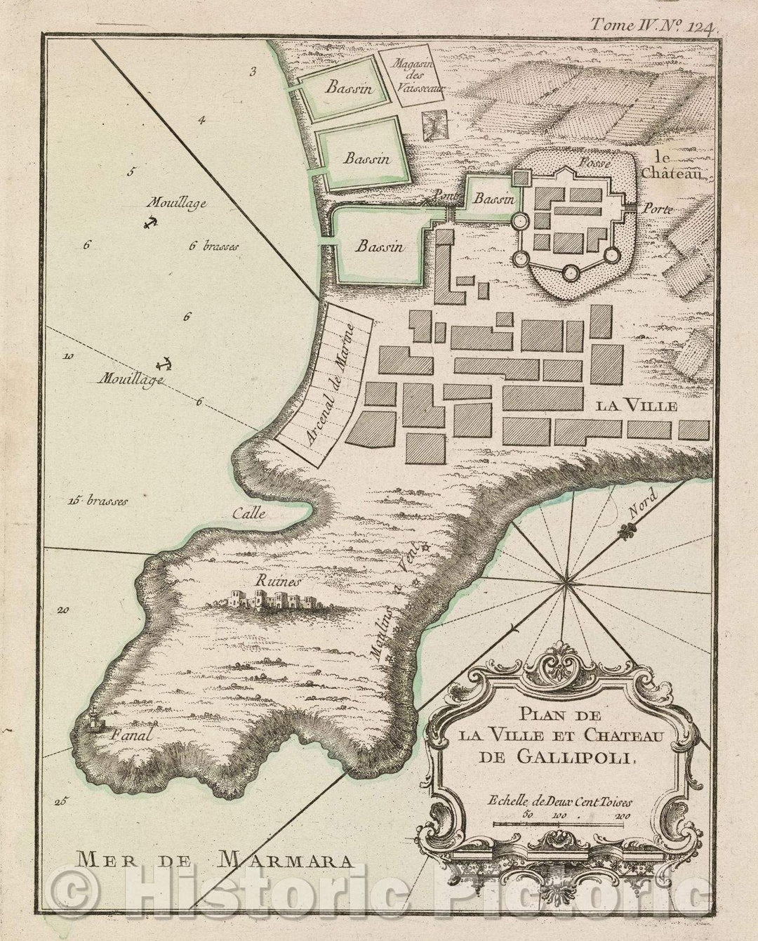 Historic Map : Plan de la Ville et Chateau de Gallipoli., Tome IV. No. 124., 1764 , Vintage Wall Art