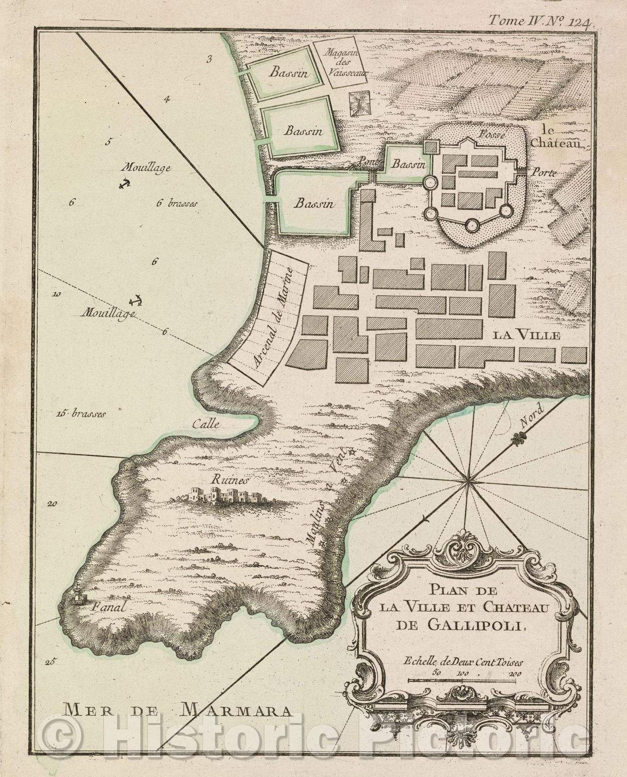 Historic Map : Plan de la Ville et Chateau de Gallipoli., Tome IV. No. 124., 1764 , Vintage Wall Art