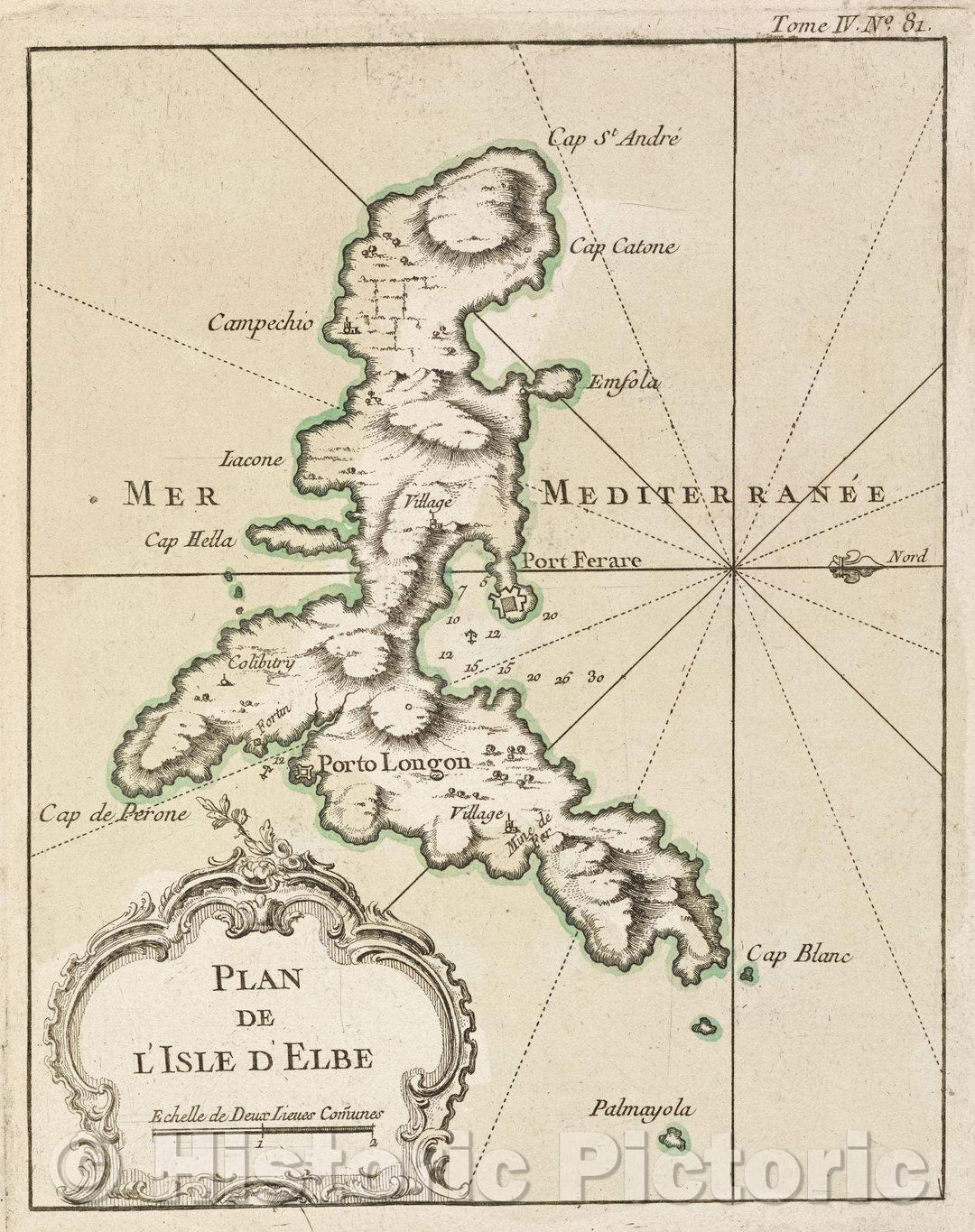 Historic Map : Plan de l'Isle d'Elbe, Tome IV. No. 81., 1764 , Vintage Wall Art