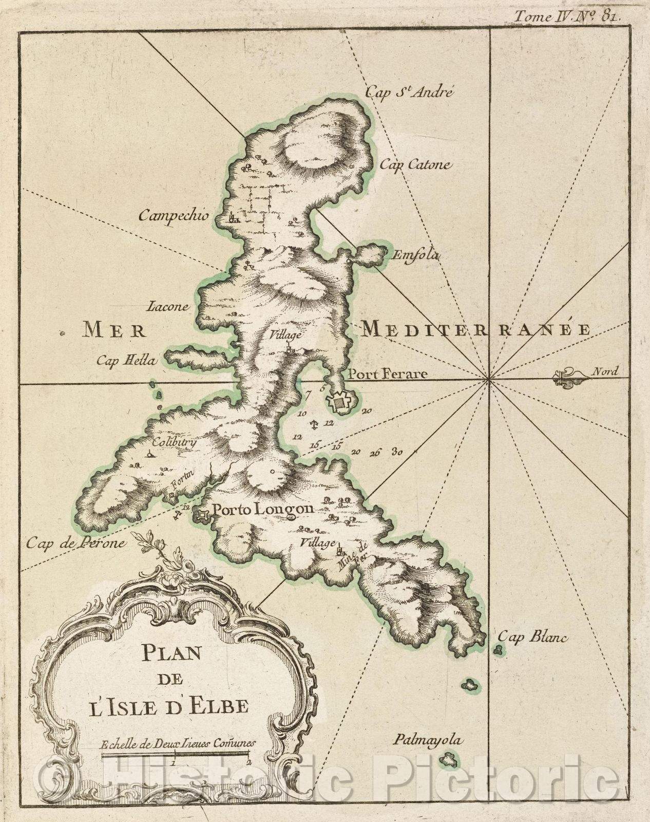 Historic Map : Plan de l'Isle d'Elbe, Tome IV. No. 81., 1764 , Vintage Wall Art