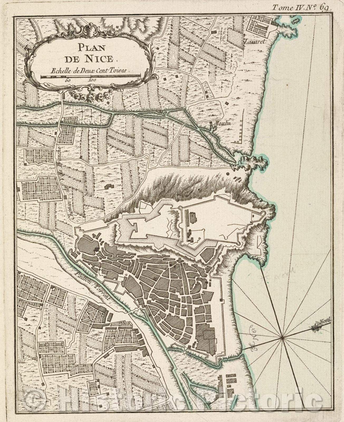 Historic Map : Plan de Nice., Tome IV. No. 69., 1764 , Vintage Wall Art