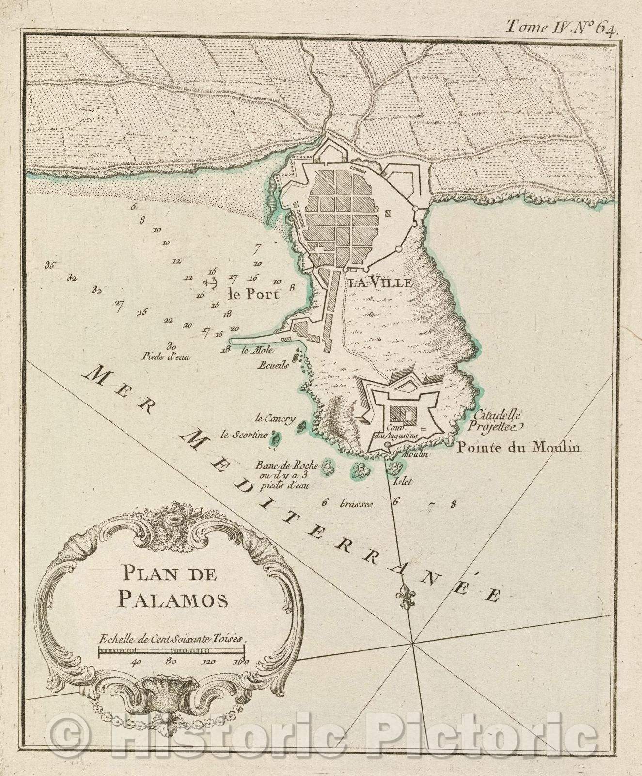 Historic Map : Plan de Palamos, Tome IV. No 64., 1764 , Vintage Wall Art