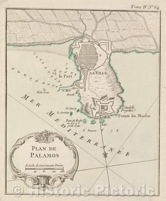 Historic Map : Plan de Palamos, Tome IV. No 64., 1764 , Vintage Wall Art
