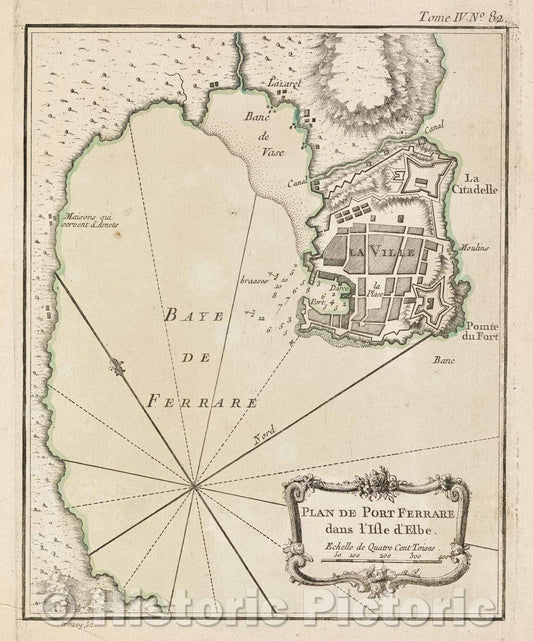 Historic Map : Plan de Port Ferrare dans l'Isle d'Elbe., Tome IV. No. 82., 1764 , Vintage Wall Art