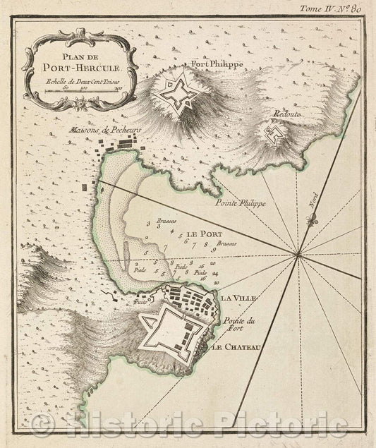 Historic Map : Plan de Port-Hercule., Tome IV. No. 80, 1764 , Vintage Wall Art
