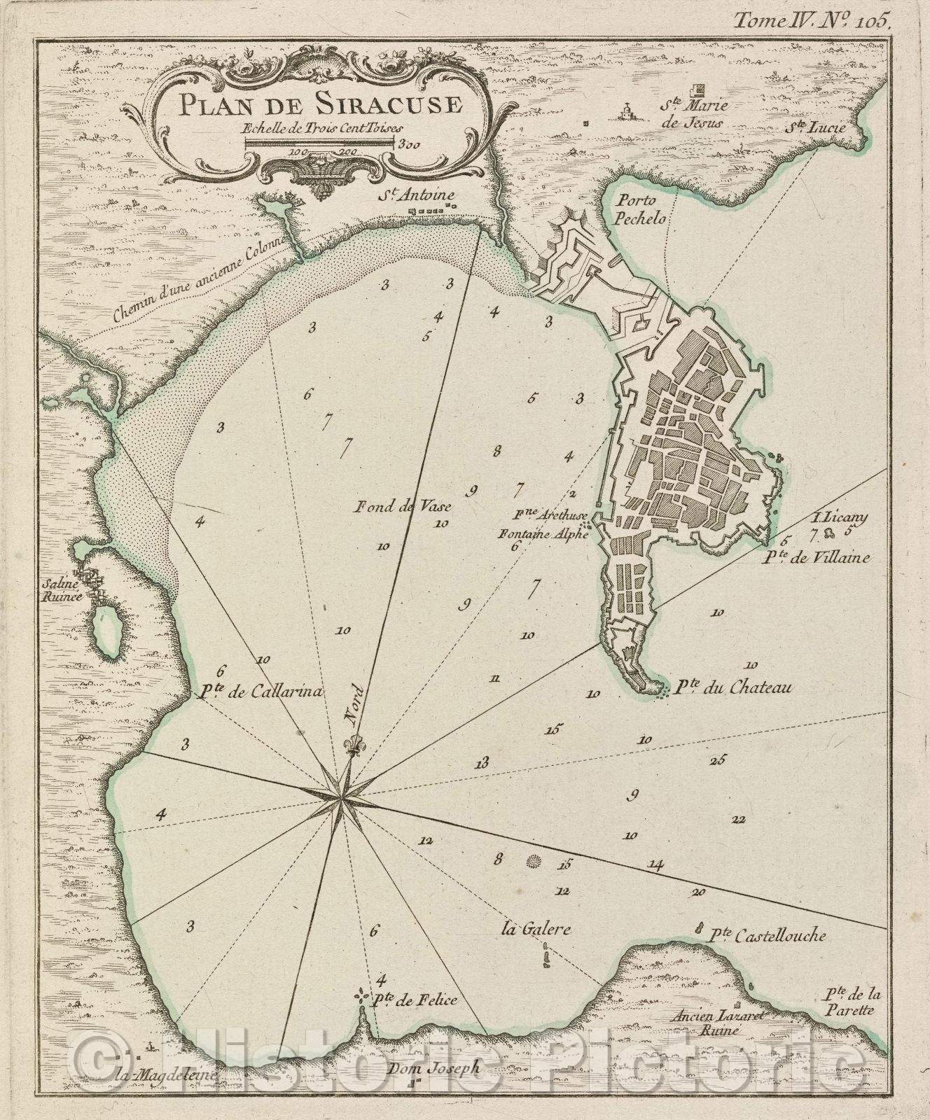 Historic Map : Plan de Siracuse, Tome IV. No. 105., 1764 , Vintage Wall Art