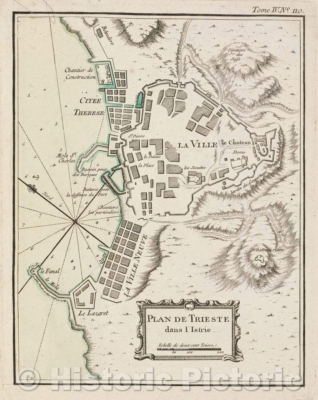 Historic Map : Plan de Trieste dans l'Istrie., Tome IV. No. 110., 1764 , Vintage Wall Art