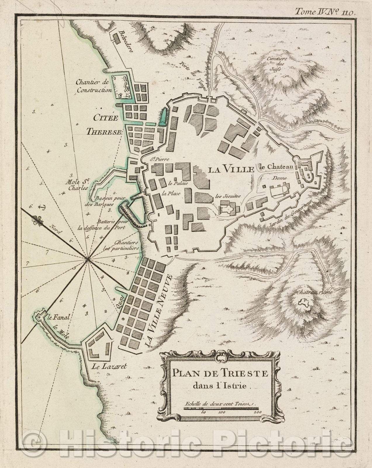 Historic Map : Plan de Trieste dans l'Istrie., Tome IV. No. 110., 1764 , Vintage Wall Art